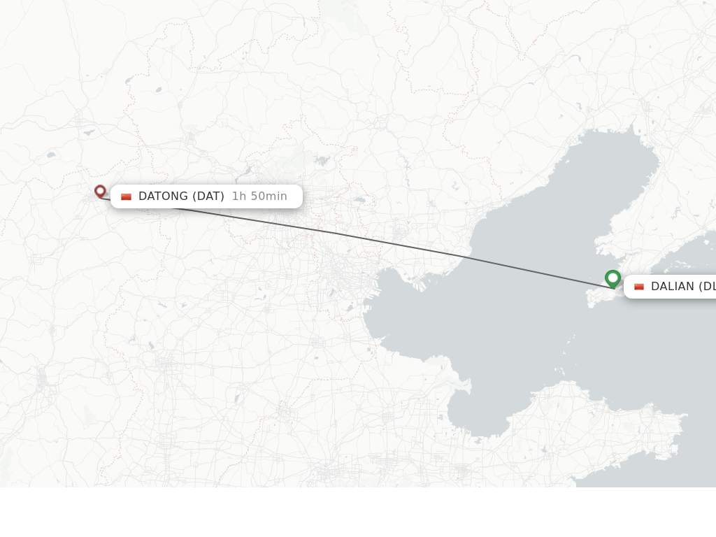 Flights from Dalian to Datong route map