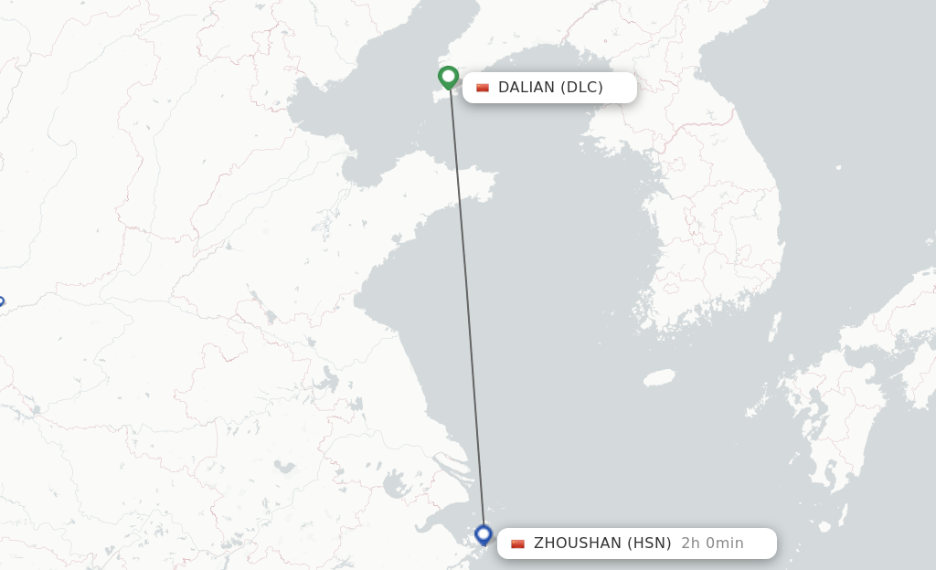 Flights from Dalian to Zhoushan route map