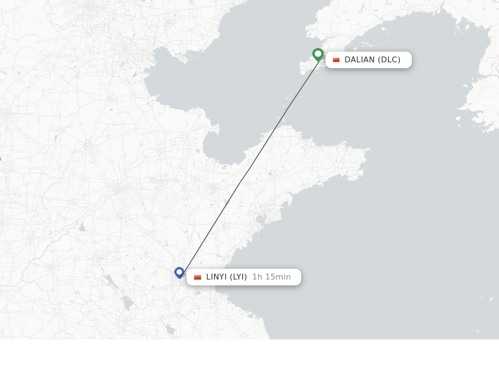 Flights from Dalian to Linyi route map