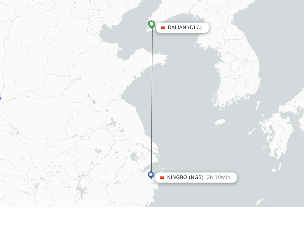 Flights from Dalian to Ningbo route map