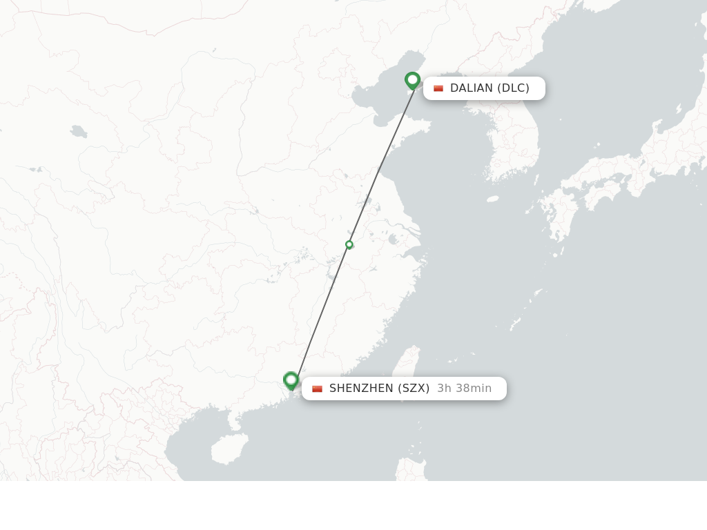 Flights from Dalian to Shenzhen route map