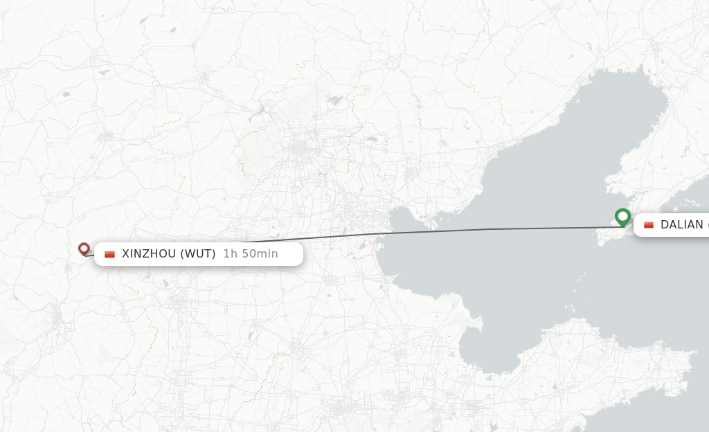 Flights from Dalian to Xinzhou route map
