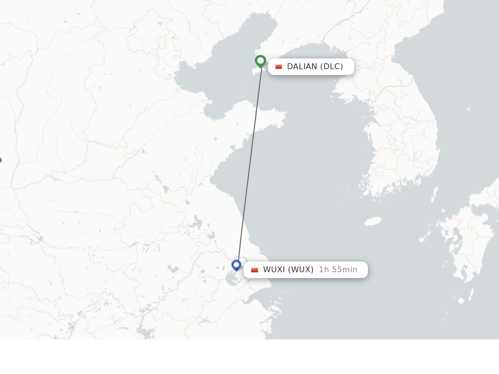 Flights from Dalian to Wuxi route map