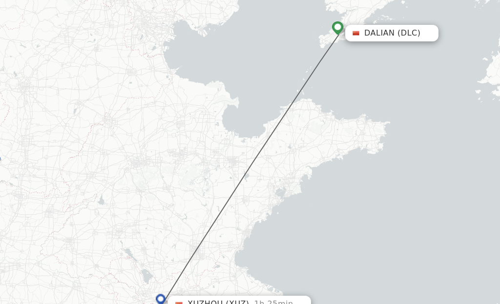 Flights from Dalian to Xuzhou route map
