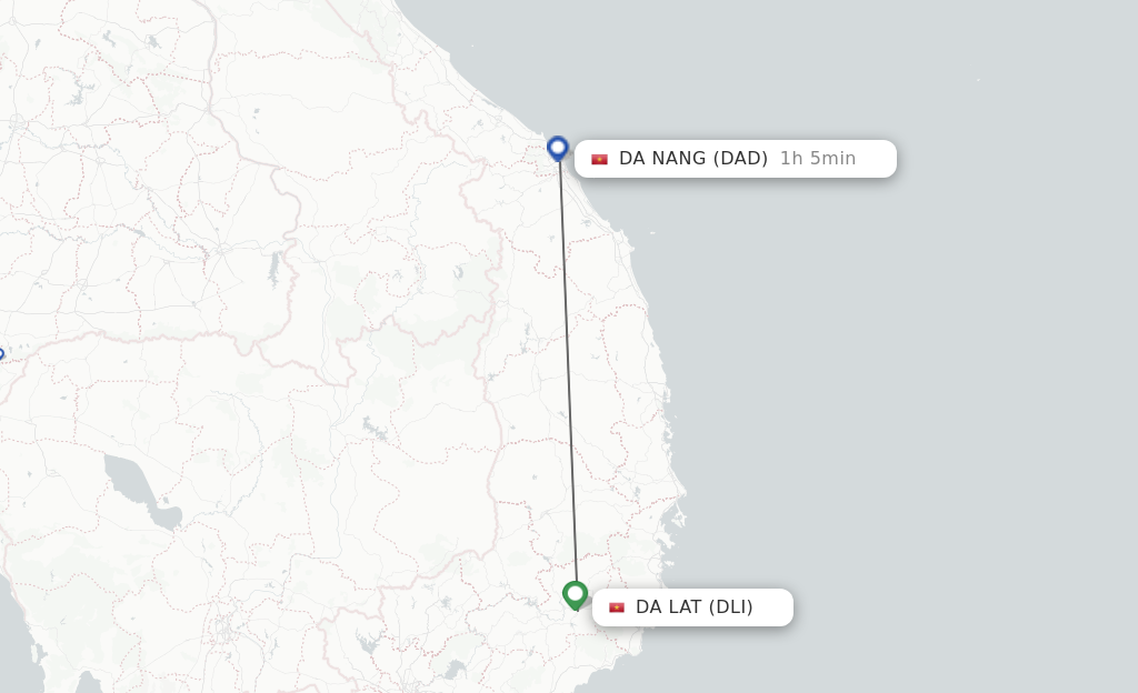 Flights from Dalat to Da Nang route map