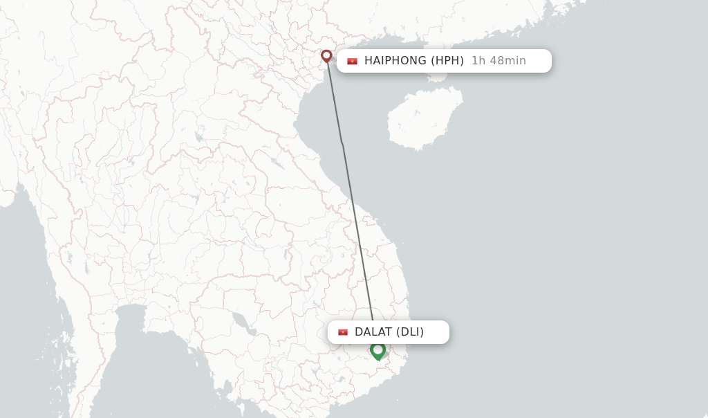 Flights from Dalat to Haiphong route map