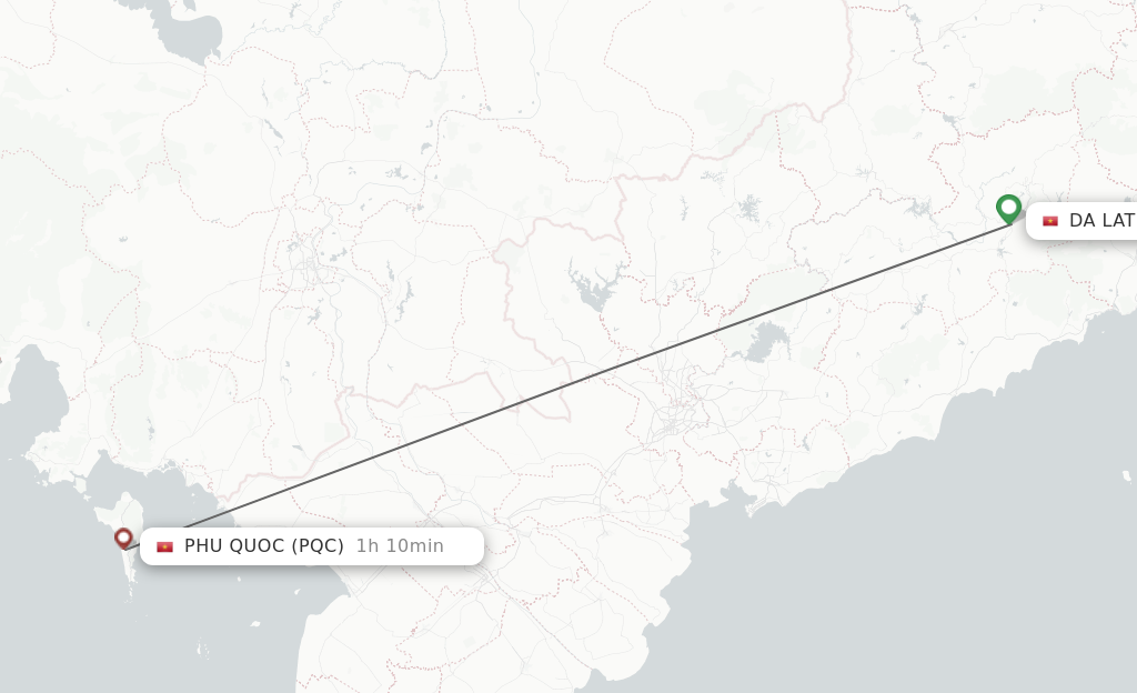 Flights from Dalat to Phu Quoc route map