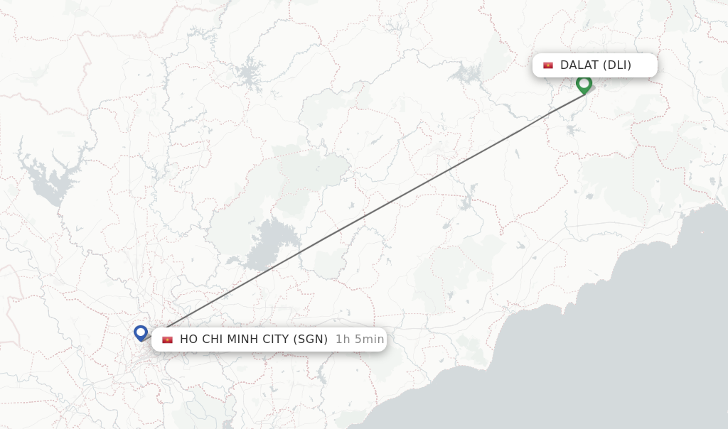 Flights from Dalat to Ho Chi Minh City route map