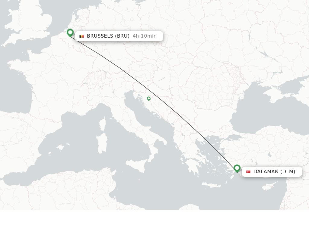 Flights from Dalaman to Brussels route map