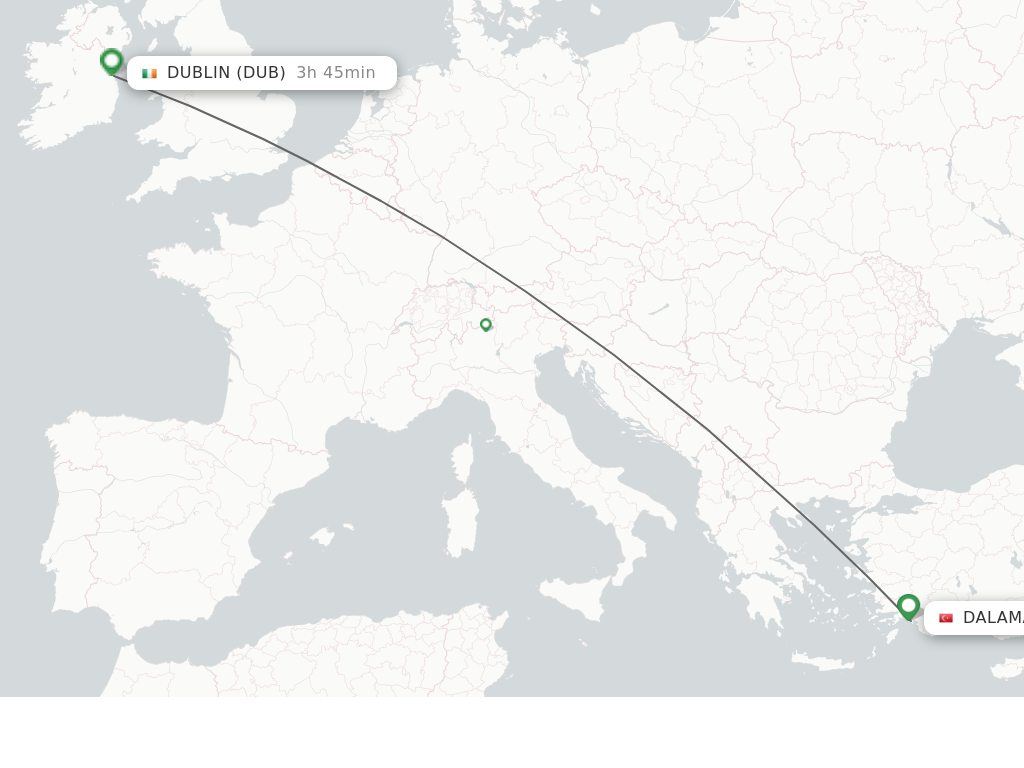 Flights from Dalaman to Dublin route map