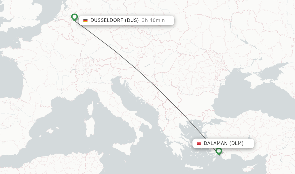 Flights from Dalaman to Dusseldorf route map
