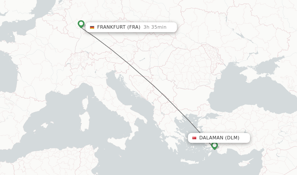 Flights from Dalaman to Frankfurt route map
