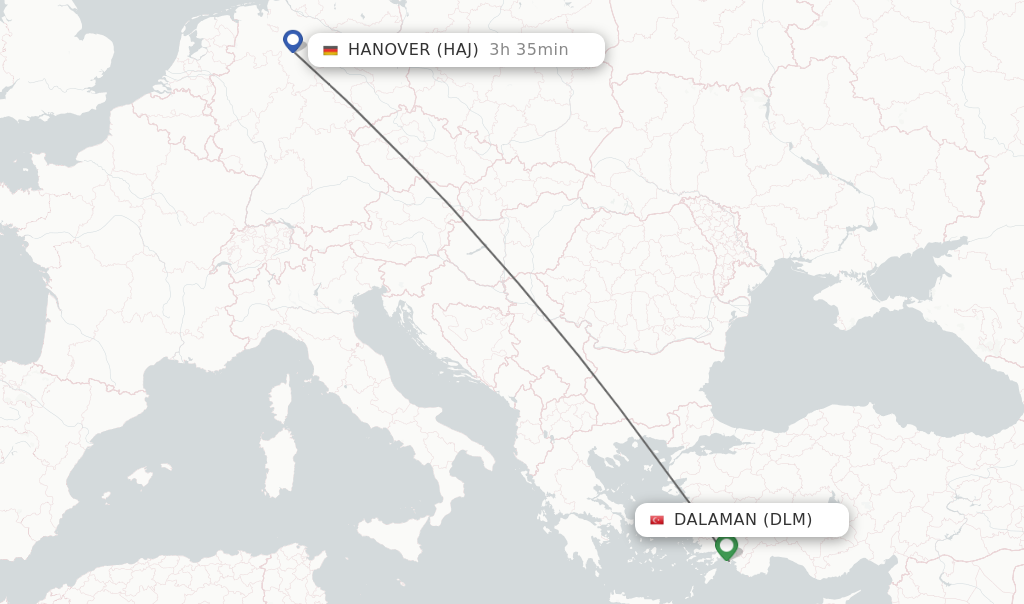 Flights from Dalaman to Hanover route map