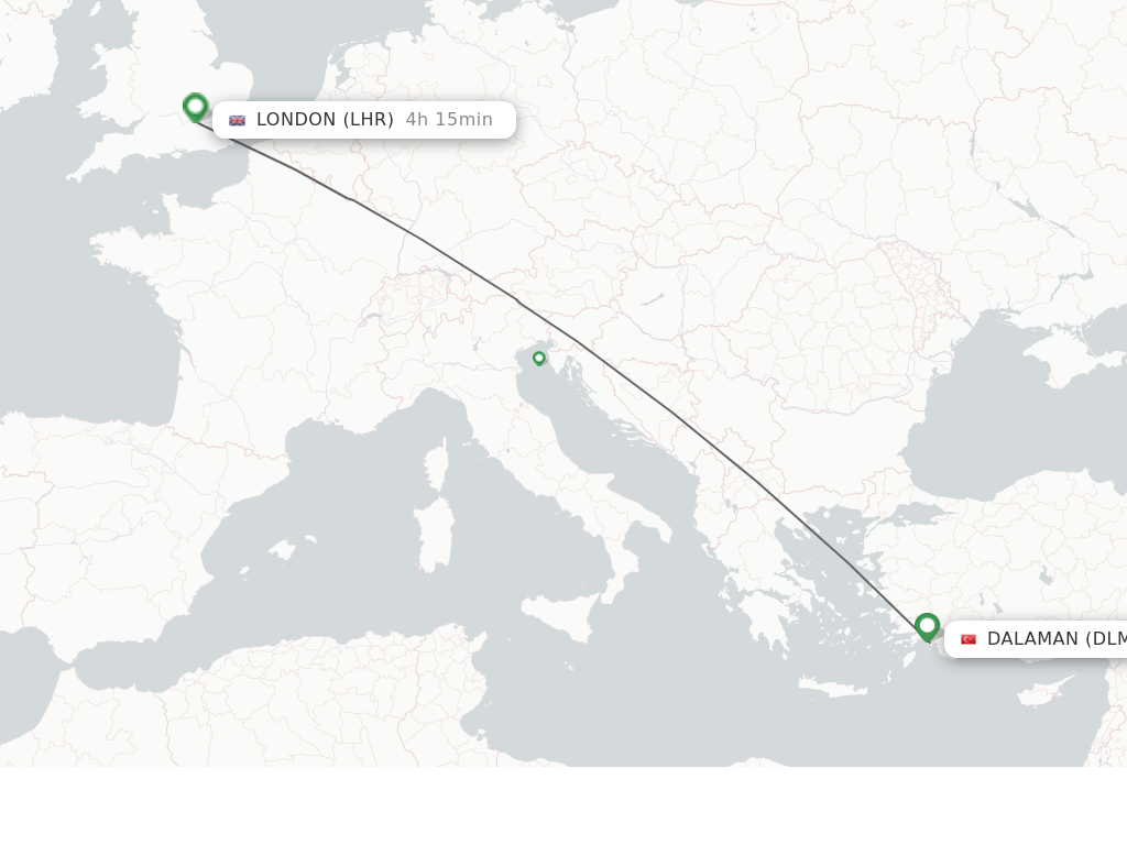 Flights from Dalaman to London route map
