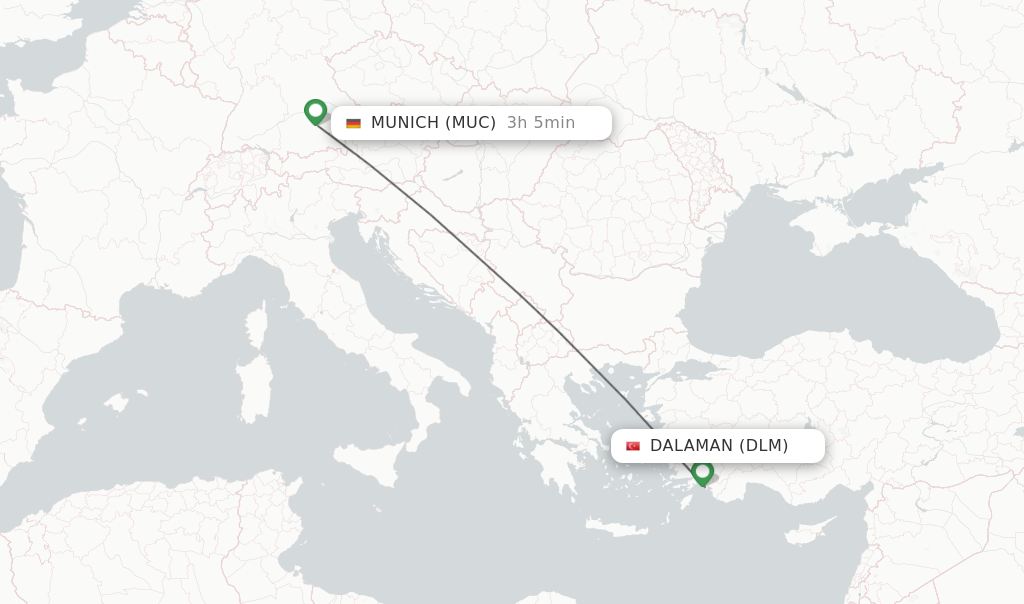 Flights from Dalaman to Munich route map