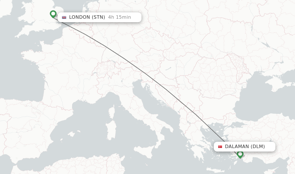 Flights from Dalaman to London route map