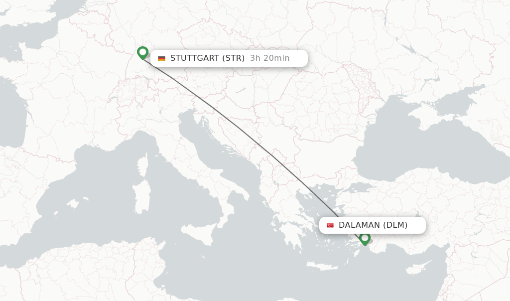 Flights from Dalaman to Stuttgart route map
