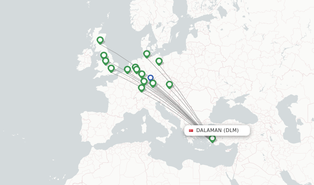 Route map with flights from Dalaman with SunExpress