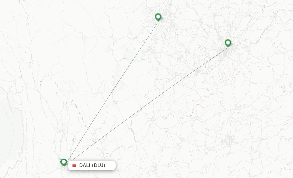 Route map with flights from Dali City with Tibet Airlines
