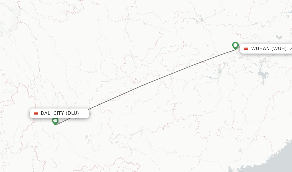 Flights from Dali City to Wuhan route map