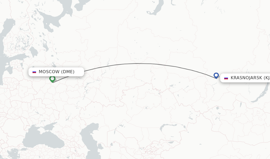 Flights from Moscow to Krasnojarsk route map