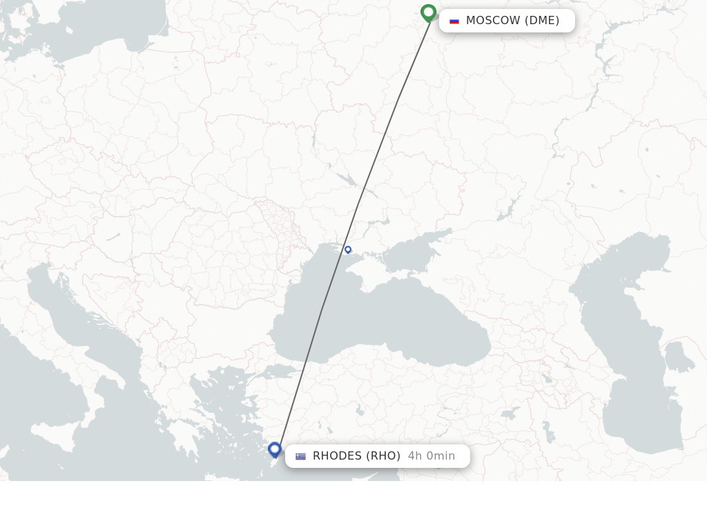 Flights from Rhodes to Moscow route map
