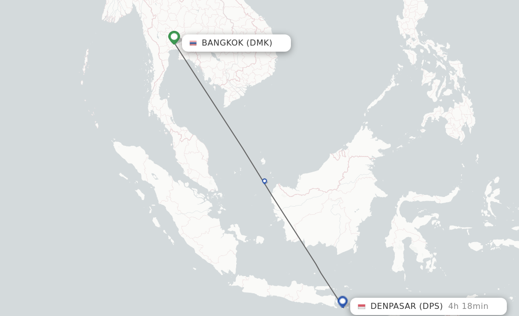 Flights from Bangkok to Denpasar route map