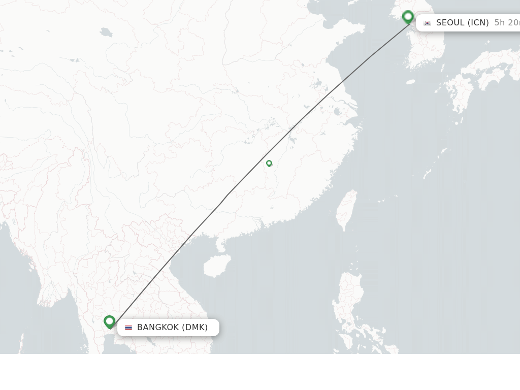 Flights from Bangkok to Seoul route map