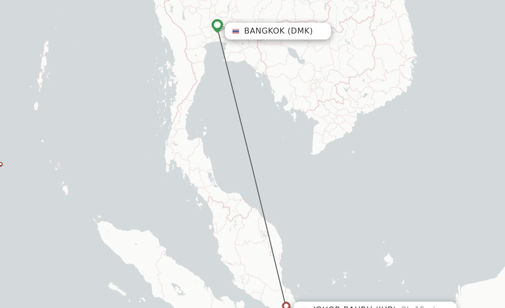Flights from Bangkok to Johor Bharu route map