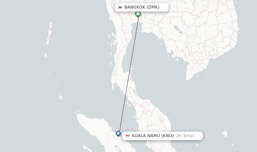Flights from Bangkok to Kuala Namu route map