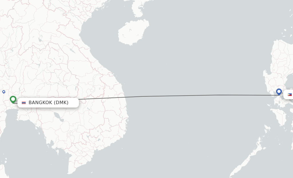 Flights from Bangkok to Manila route map