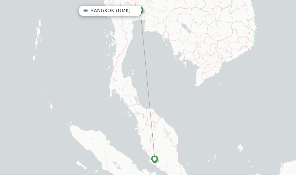 Route map with flights from Bangkok with Batik Air