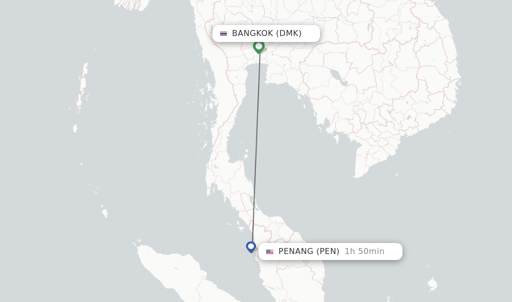 Flights from Bangkok to Penang route map