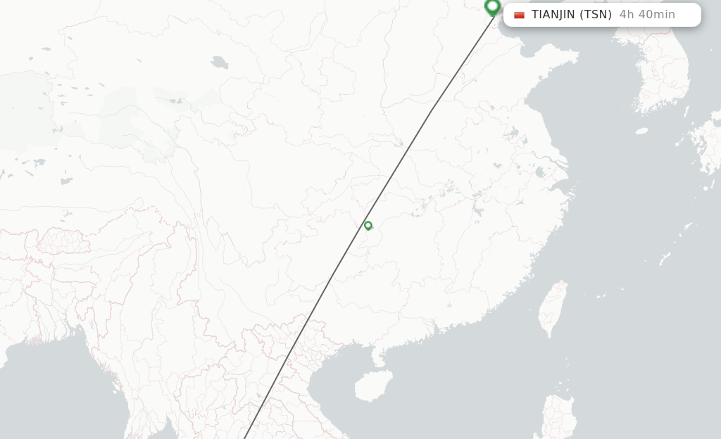 Flights from Bangkok to Tianjin route map