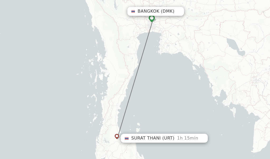 Flights from Bangkok to Surat Thani route map