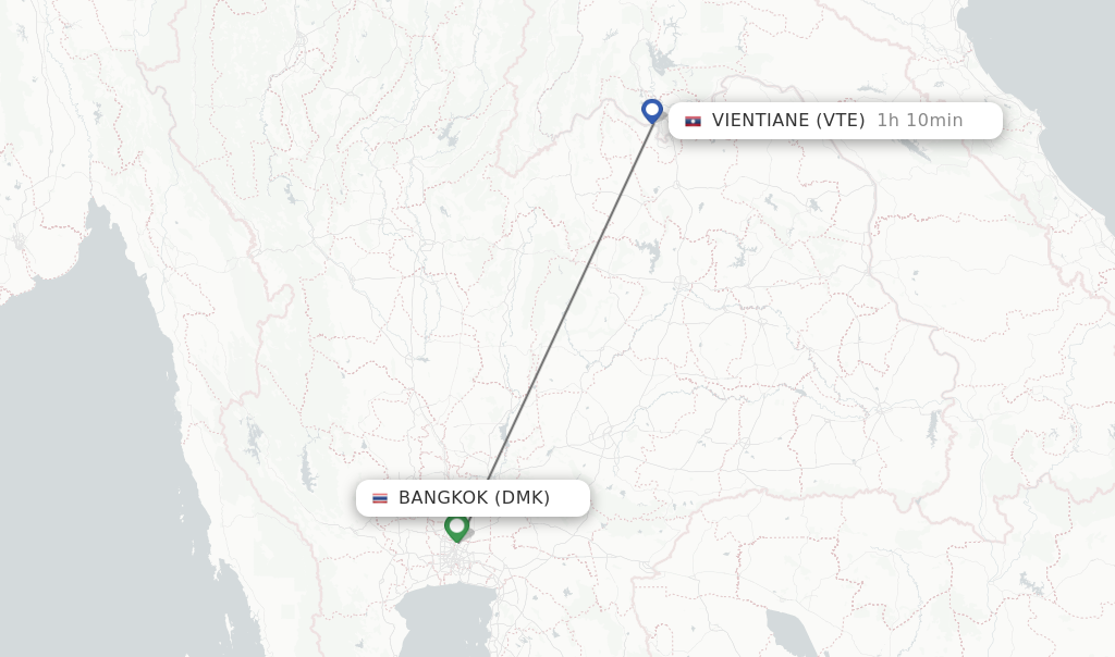 Flights from Bangkok to Vientiane route map