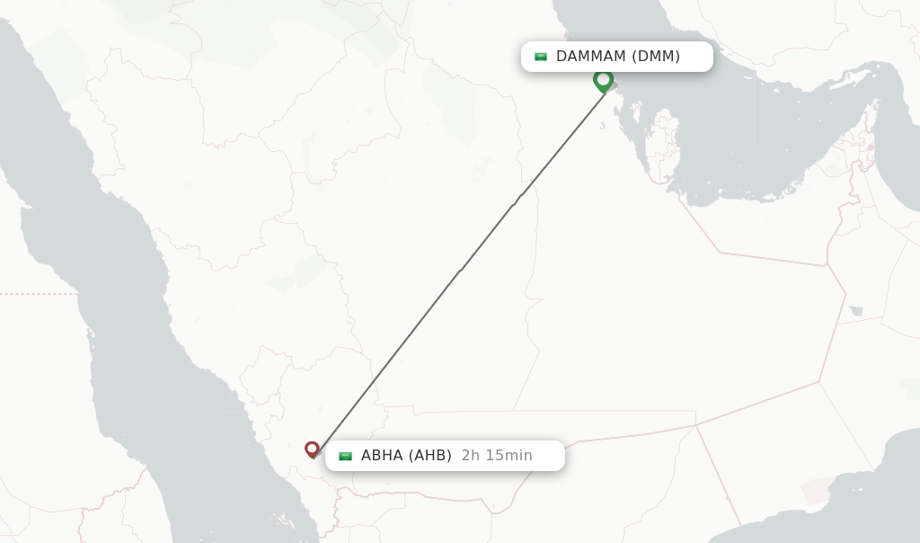 Flights from Dammam to Abha route map