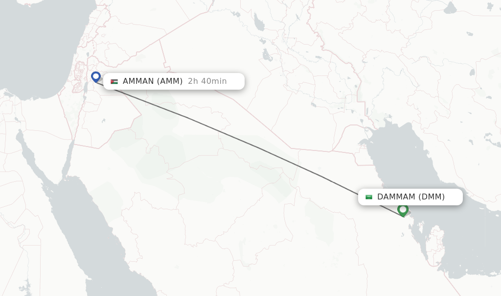 Flights from Dammam to Amman route map