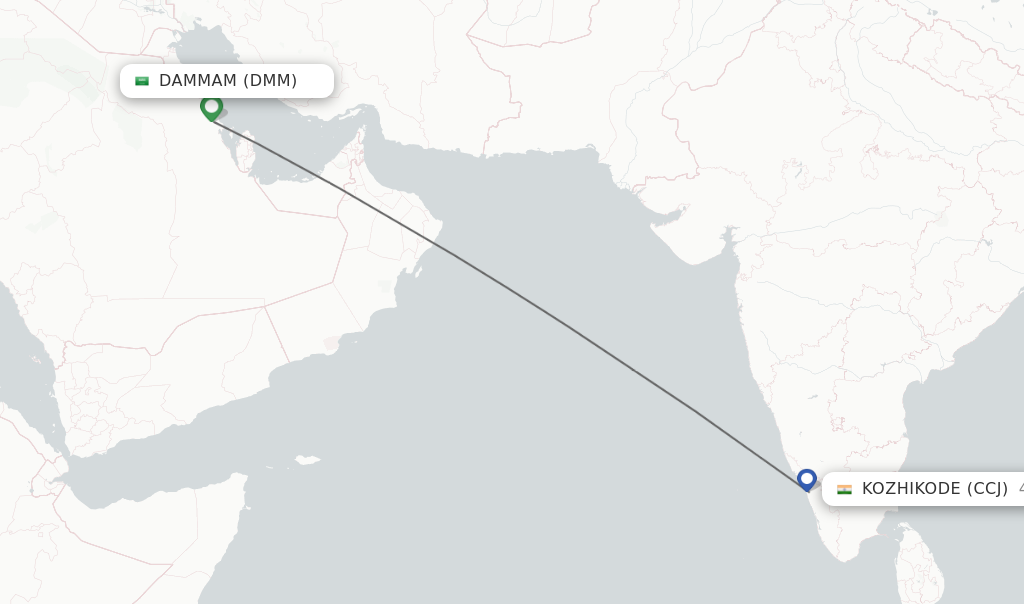 Flights from Dammam to Kozhikode route map