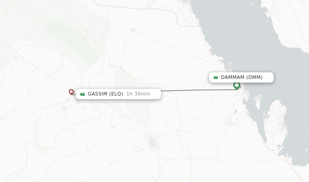 Flights from Dammam to Gassim route map