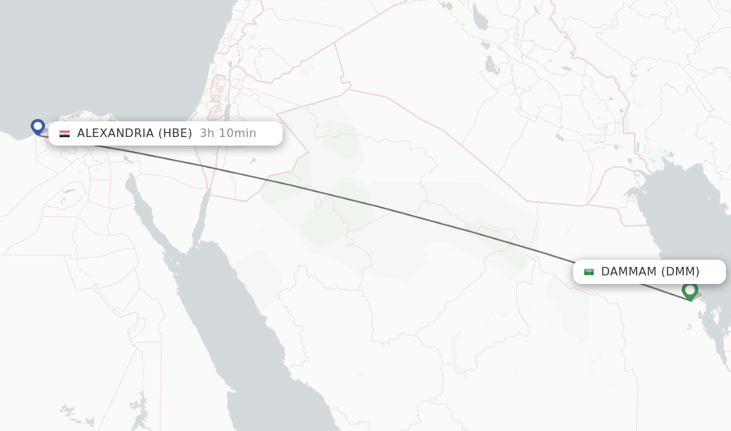 Flights from Dammam to Alexandria route map