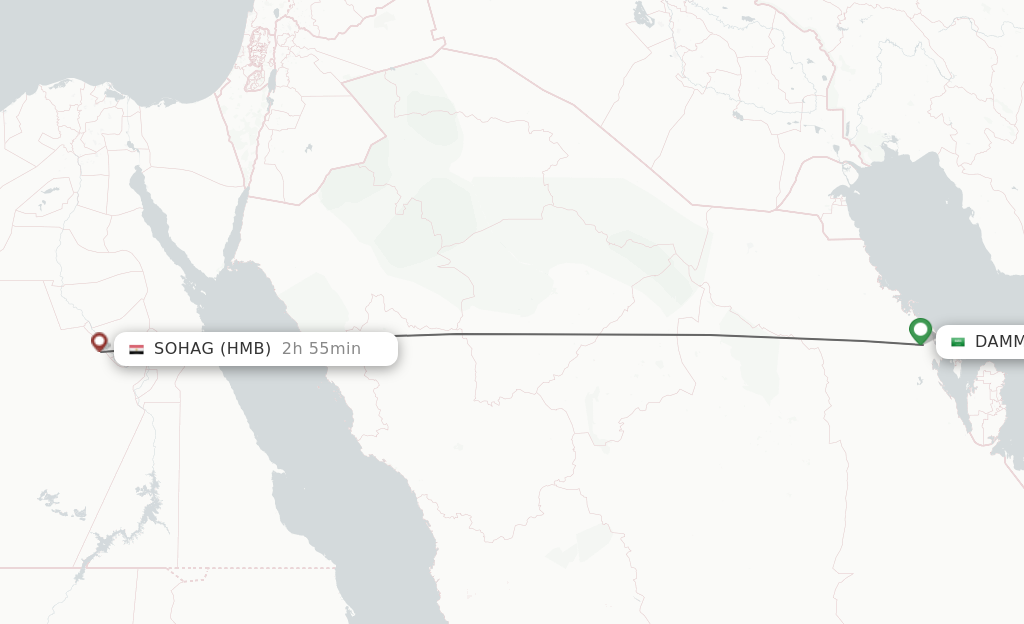 Flights from Dammam to Sohag route map