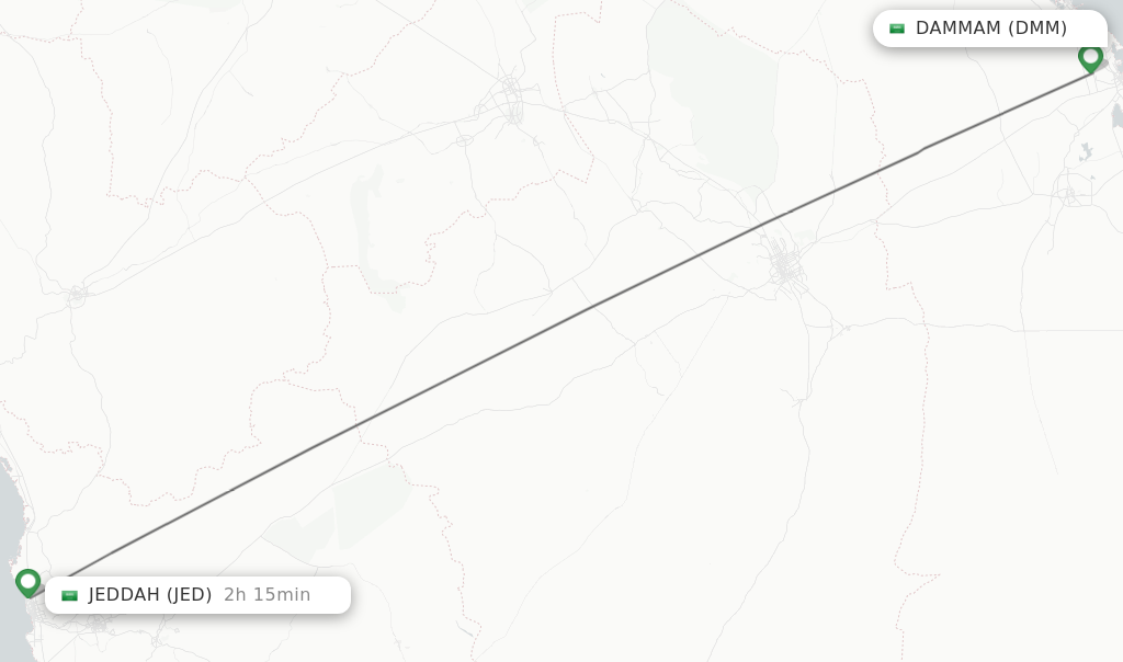 Flights from Dammam to Jeddah route map