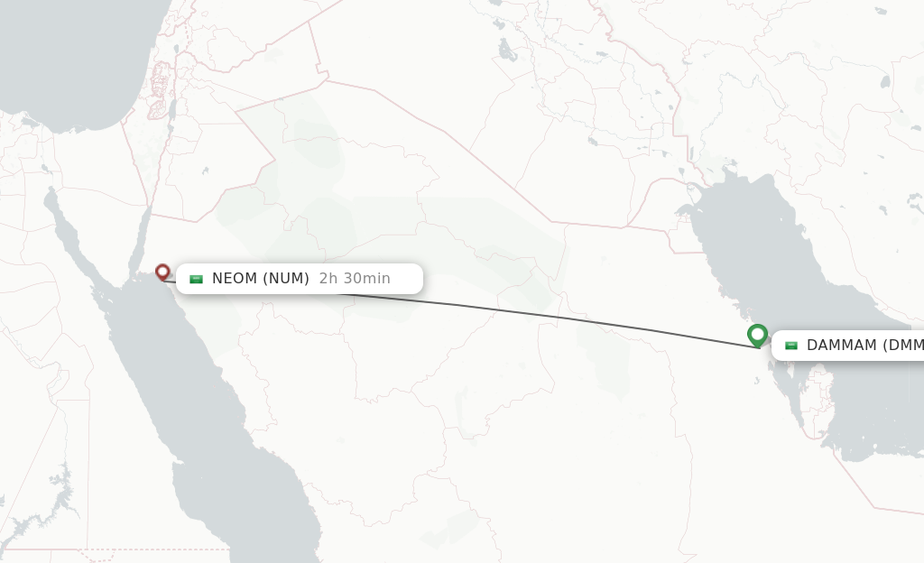 Flights from Dammam to Neom Bay route map