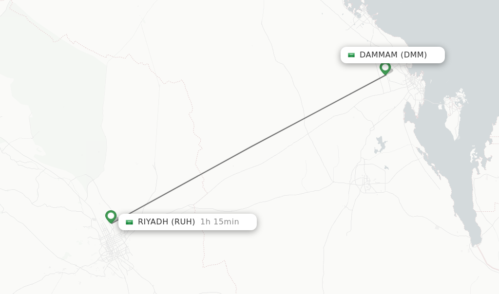 Flights from Dammam to Riyadh route map