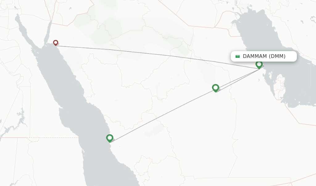 Route map with flights from Dammam with Saudia