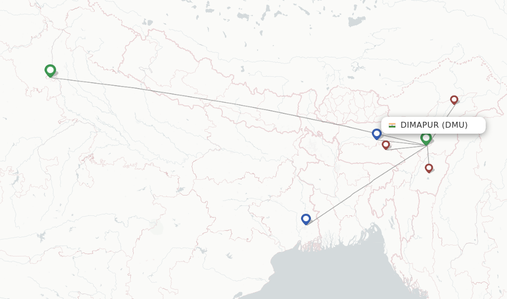 Flights from Dimapur to Imphal route map