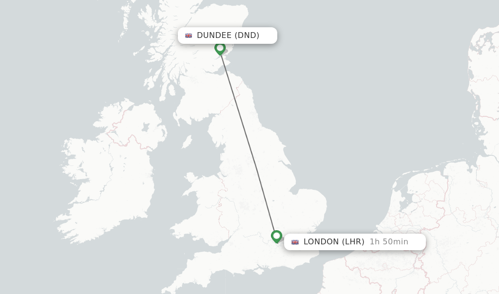 Flights from London to Dundee route map