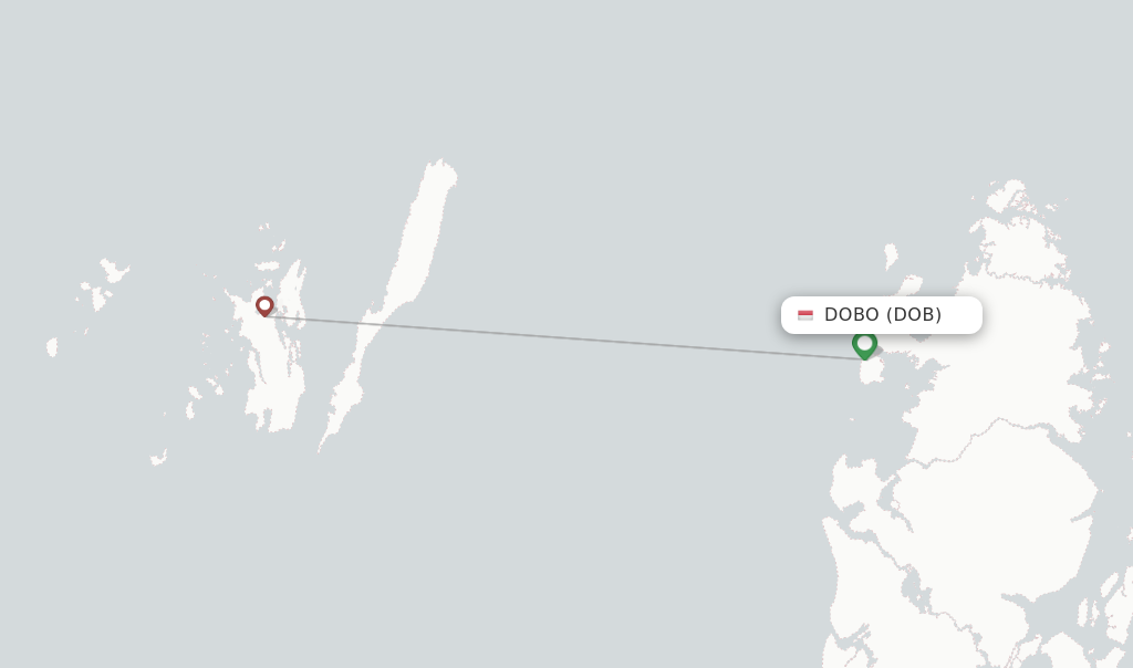 Route map with flights from Dobo with Wings Air