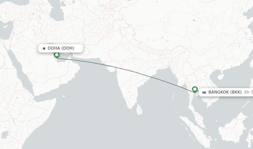 Flights from Doha to Bangkok route map